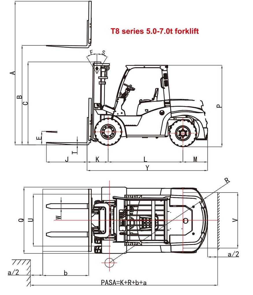 Mô tả kích thước xe nâng 5 tấn EP CPCD50T8