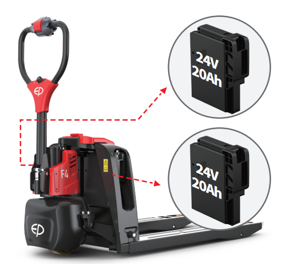 vị trí lắp pin của xe nâng tay điện f4