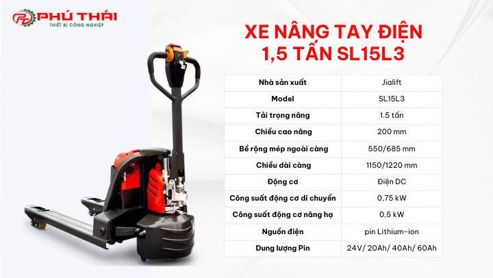 Bảng thông số kĩ thuật xe nâng tay điện SL15L3